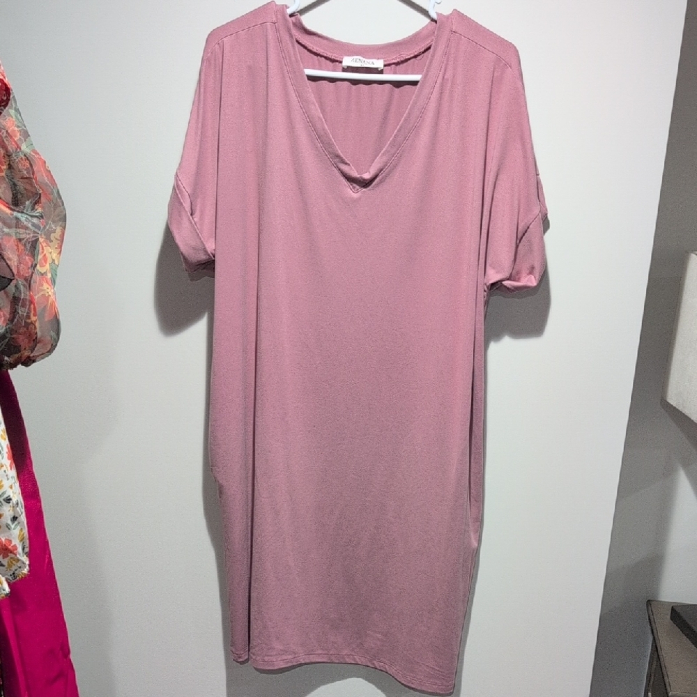 Relaxed V-Neck Tunic Dress in Rose Mauve